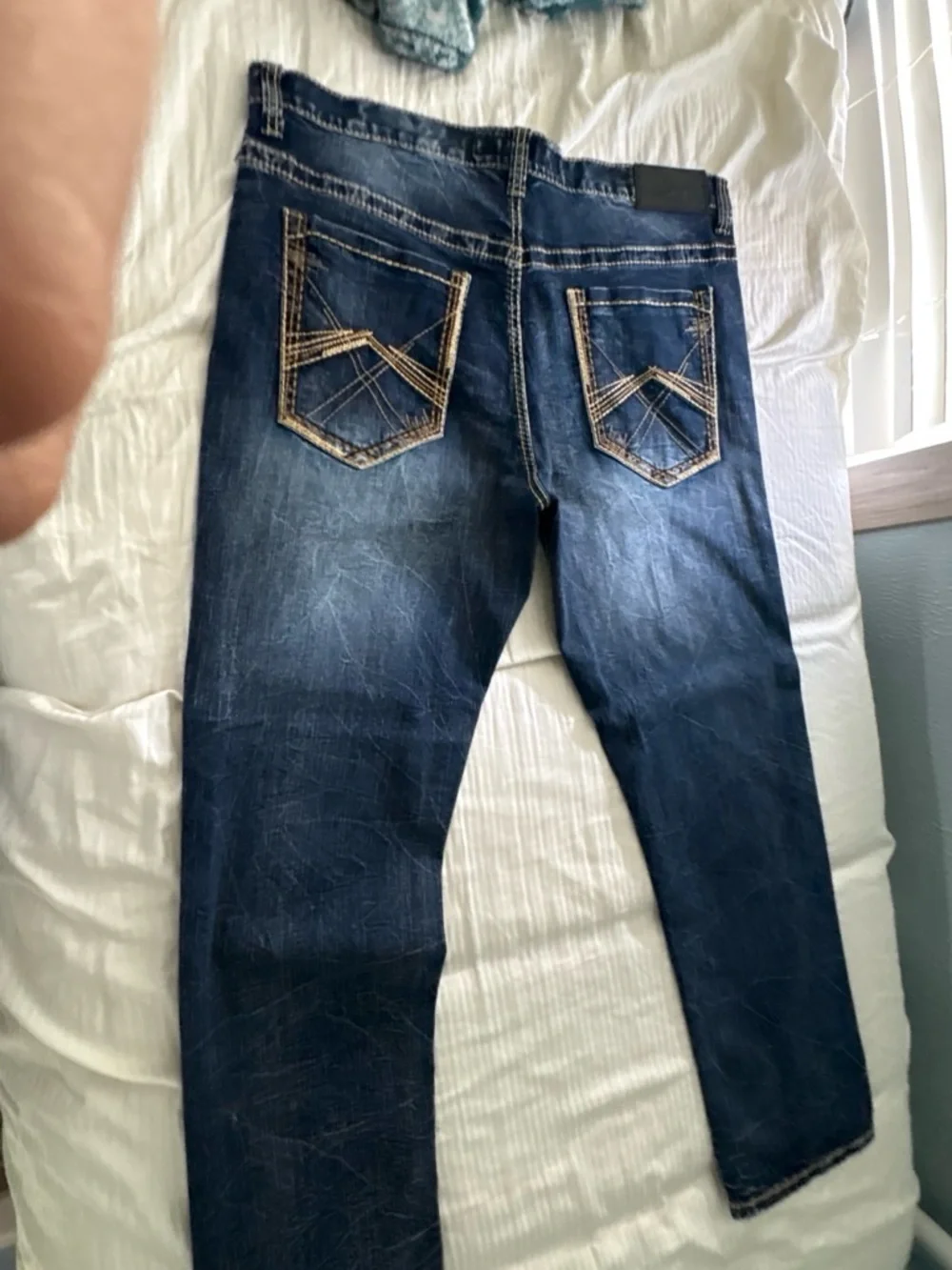 True Religion Dark Blue Bootcut Jeans with Contrast Stitching